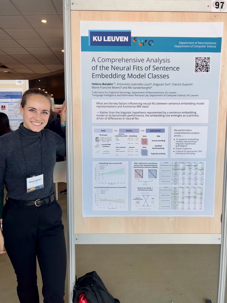 Presented a poster on neural encoding between sentence embeddings models and fMRI responses to written sentences. I found that it is not as easy as 'language models that are better at predictive coding are better at predicting brain responses', and tried to untangle some other factors at play.
